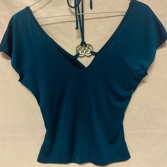 My Michelle Dark Green Blouse, Ties Around the Neck, Size Medium - Picture 4 of 4